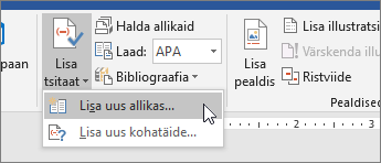 Osutage käsule Lisa tsitaat ja valige Lisa uus allikas.
