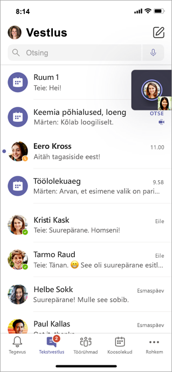 Rühmaruumi vestlus mobiilsideseadmes.