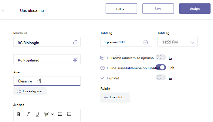 Lisa kõik ülesande üksikasjad ja klõpsa nuppu Määra.