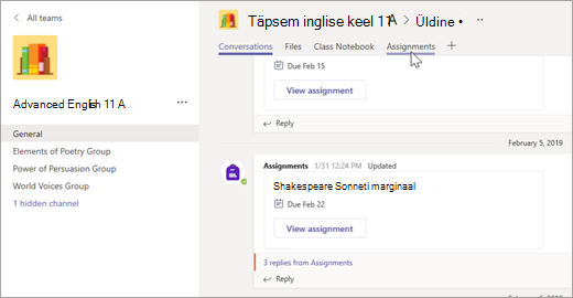 Kanali vahekaardid.
