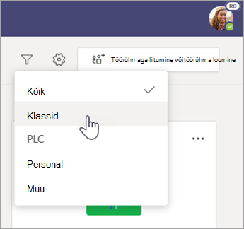 Saate filtreerida töörühma tüüpe.