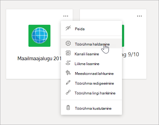 Töörühma menüü ja sätete redigeerimine.
