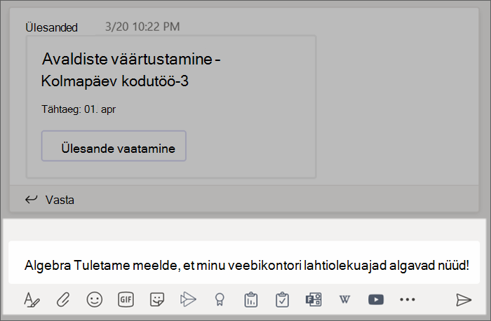 Kuvatõmmis, millel on kujutatud koosteväljale tipitud postitus.