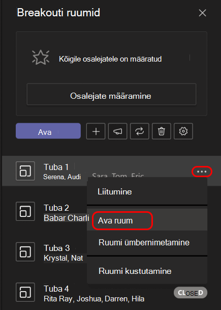 Pilt, mis näitab, kuidas avada üks rühmaruum.