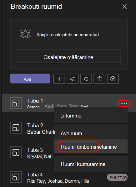Pilt, mis näitab, kuidas rühmaruumi ümber nimetada.