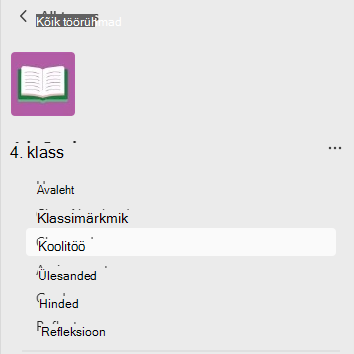 Õppuri menüü kuvatõmmis.