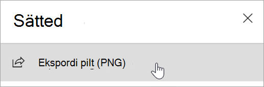 Kuvatõmmis, millel on kujutatud sätete paan koos suvandiga Ekspordi pilt (PNG).