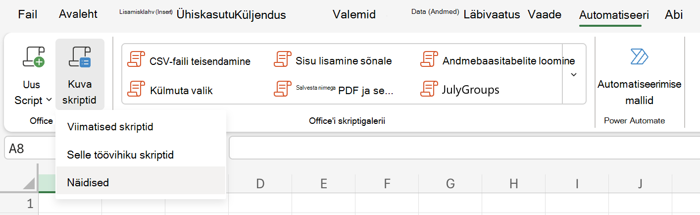 Office'i skriptisuvandite kuvamiseks valige Automate (Automate).