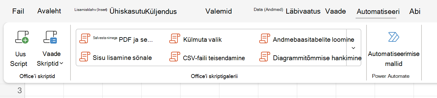 Office'i skriptisuvandite kuvamiseks valige Automate (Automate).