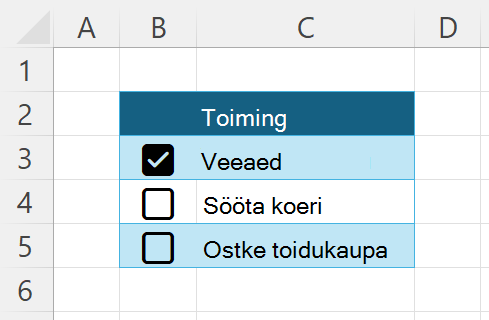 Lühike loend töid, mille kõrval on märkeruudud