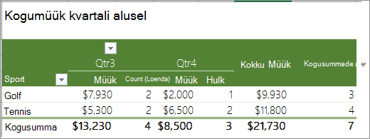 PivotTable-liigendtabel