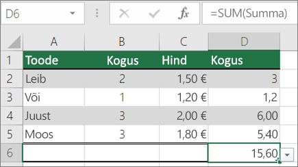 Sum forrmula näide