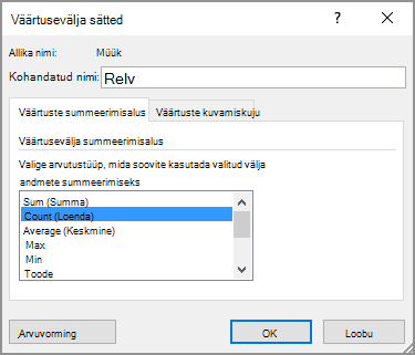 Value Field Settings dialog box