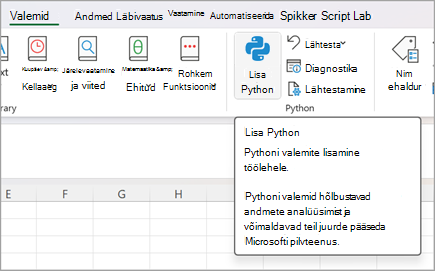Avage Jaotis Valemid ja valige lisa Python.