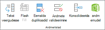 Kuvatõmmis, millel on kujutatud menüü Andmed jaotis Andmeriistad.