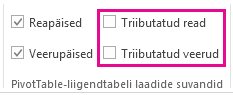 Menüü Kujundus märkeruudud Triibutatud read ja Triibutatud veerud