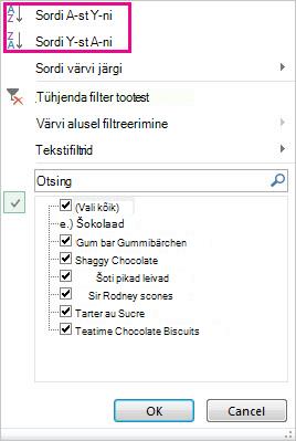 Galerii Sortimine ja filtreerimine sortimiskäsud