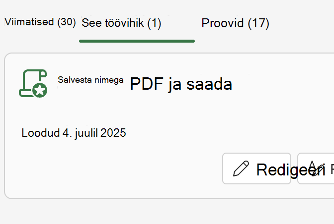Tööpaani Office Scripts loend See töövihik.