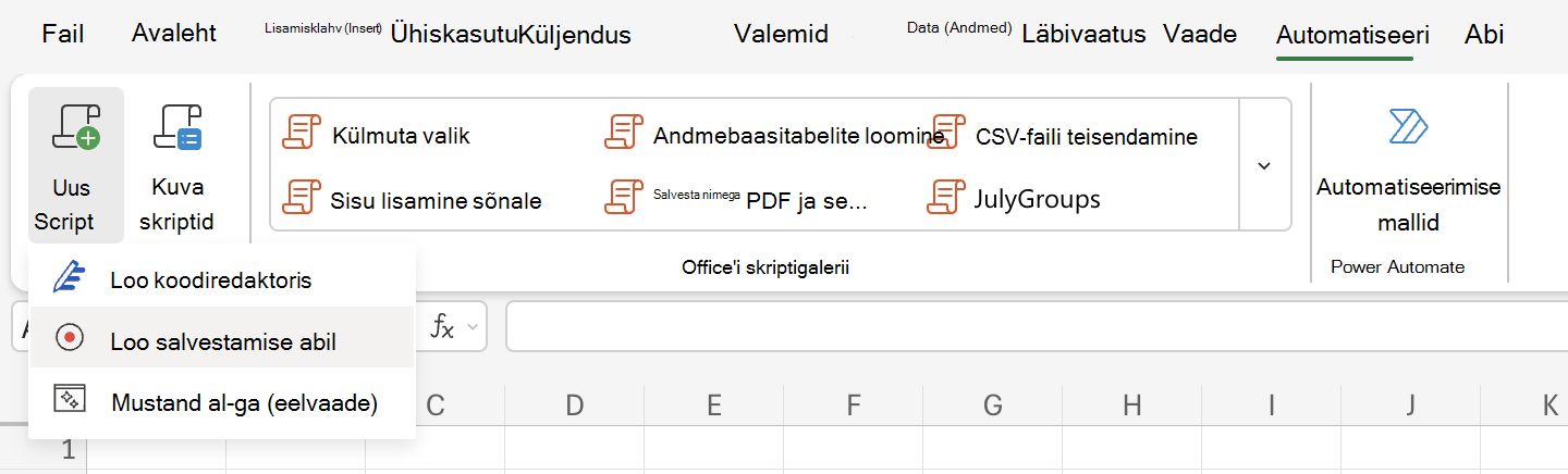 Siit saate teada, kuidas Office'i skriptide abil toiminguid salvestada.