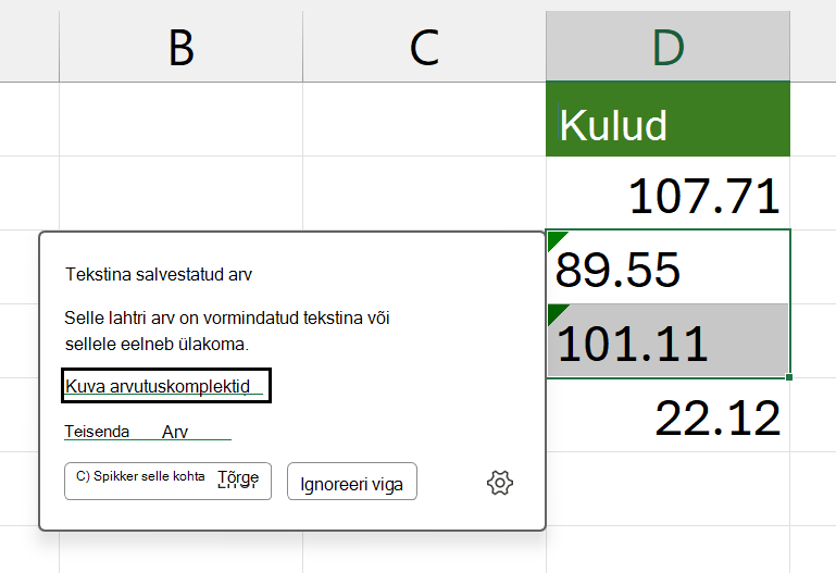 Asjakohased lahtrid on valitud ja kasutajal on veakaart avatud