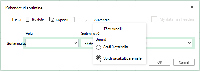 Custom sort open Options Menu and select sort left to right