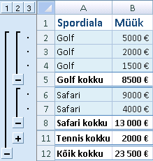 Example of automatic subtotals