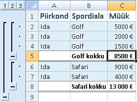 Example of automatic subtotals