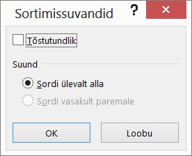 Klõpsake dialoogiboksis Sortimine nuppu Suvandid.