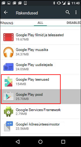 Tühjenda Google Play poe rakenduse