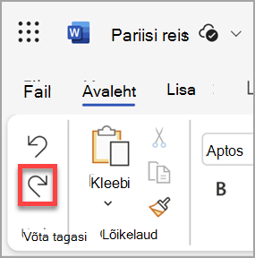 Microsoft Word veebirakenduse nupp Tee uuesti.