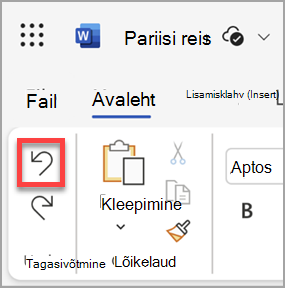 Microsofti Word veebirakenduse nupp Võta tagasi.