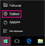 Sätete avamine Windows 10 avakuva kaudu