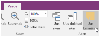 Kuvatõmmis OneNote 2016 nupust Uus kiirmärge.