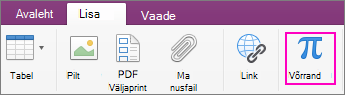 Klõpsake menüüd Lisa ja valige Võrrand