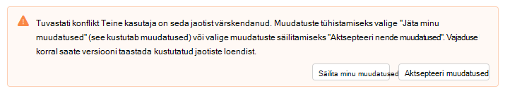 Kuvatõmmis, millel on kujutatud Konflikti tuvastamise hoiatus Outlooki teabelehtedel