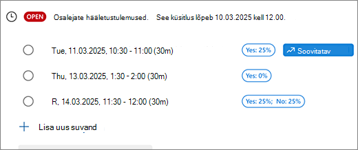 Korraldajate vaade plaanimisküsitlusest redigeerimissuvanditega