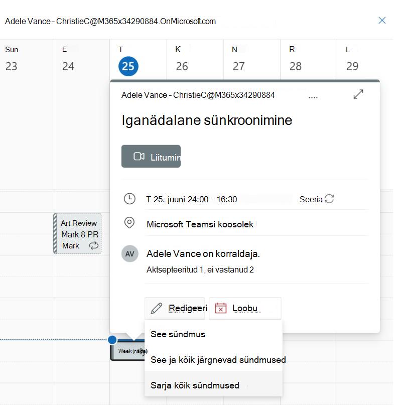 Screenshot showing edit events in series