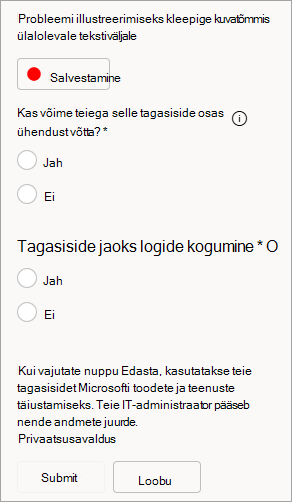 Screenshot showing option to allow contact and send logs when send logs when submitting feedback