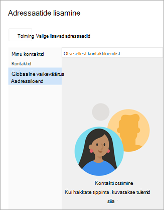Saate otsida kontaktiloenditest või aadressiraamatust. Kui leiate kontakti, kuhu soovite meilisõnumi saata, valige tema nime kõrval plussmärk.
