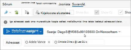 Kirjakooste alustamine koos adressaatidega. Iga adressaat saab oma koopia meilisõnumist ilma teiste adressaatide loendita.