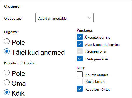 Screenshot showing Publishing editor selected as permission level