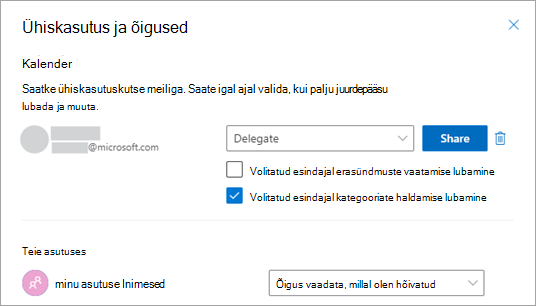 Märkige ruut valiku Luba volitatud esindajal kategooriaid hallata kõrval
