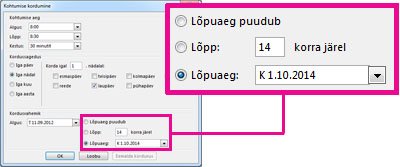 Korduva koosoleku lõpuaja muutmise suvand