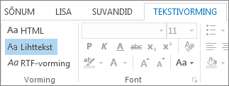Sõnumivormingu suvandid menüüs Tekstivorming