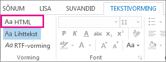 HTML-vormingu suvand sõnumi menüüs Tekstivorming