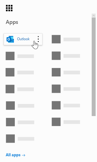 Microsoft 365 rakendusekäiviti, kus on esile tõstetud Outlooki rakendus.