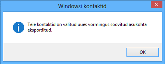 kuvatakse lõplik teade selle kohta, et teie kontaktid on eksporditud CSV-faili.