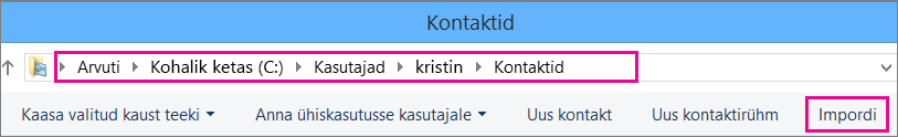 Liikuge kausta Kontaktid ja klõpsake nuppu Impordi.