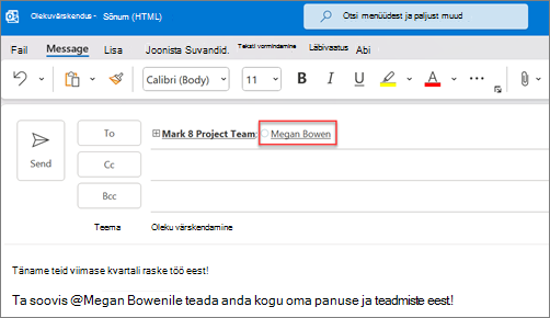 Vaikimisi kuvatakse mainitud isikute täisnimi ja meiliaadress