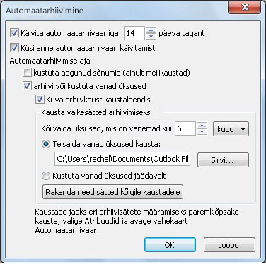 AutoArchive settings dialog box